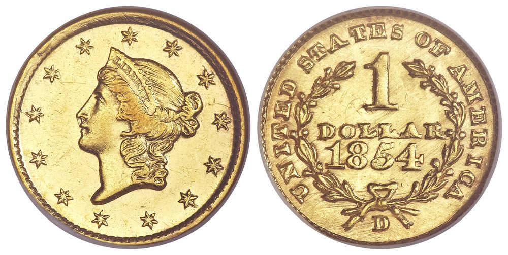 1854 1854-D Three Dollar Gold